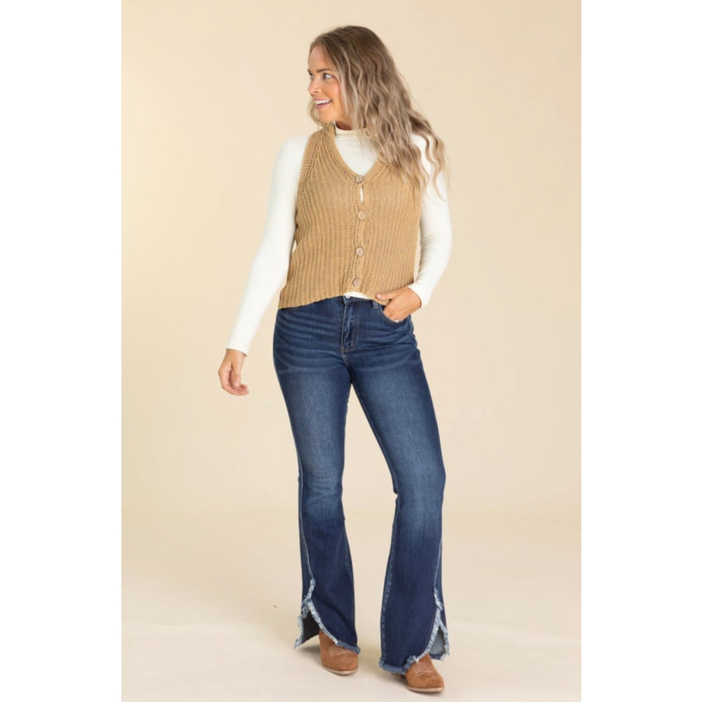 Women's White Birch Tan Knit Button-Up Vest L - Picture 5 of 5